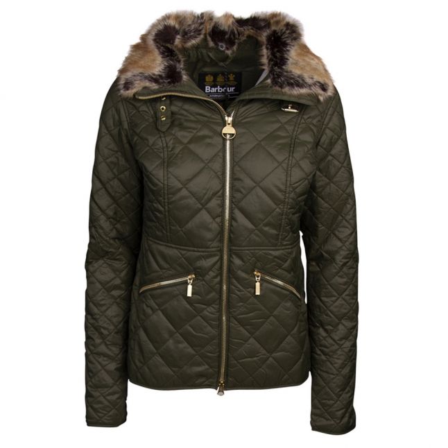 Womens Moto Green Corner Quilted Jacket