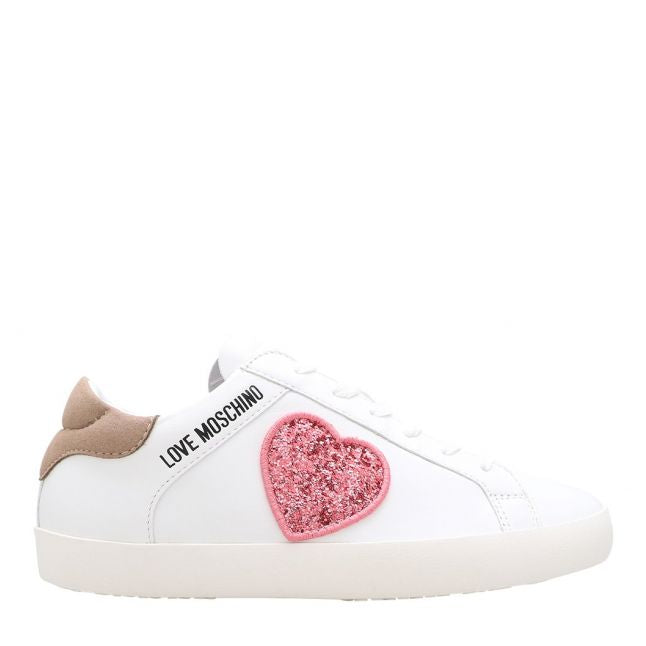 Womens White Metallic Heart Cupsole Trainers