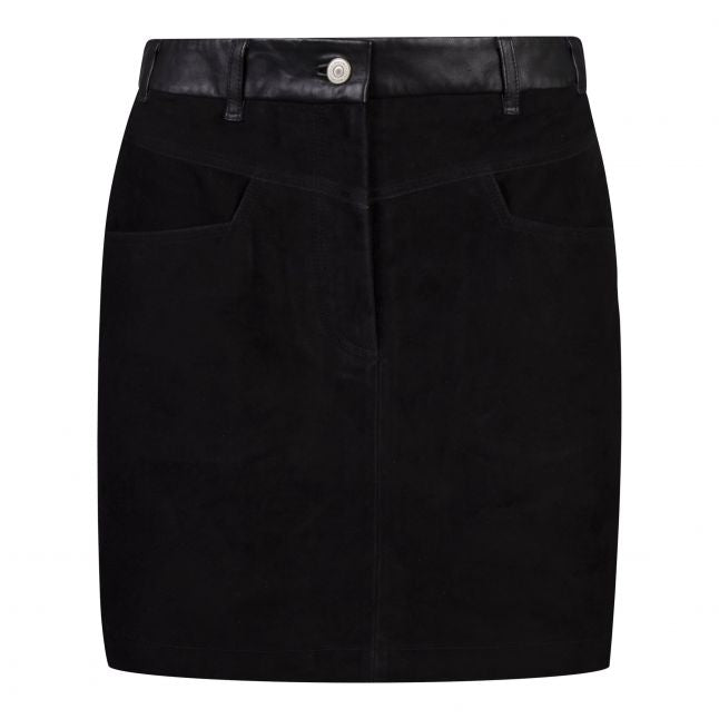 Womens Black Suede Leather Mix Short Skirt