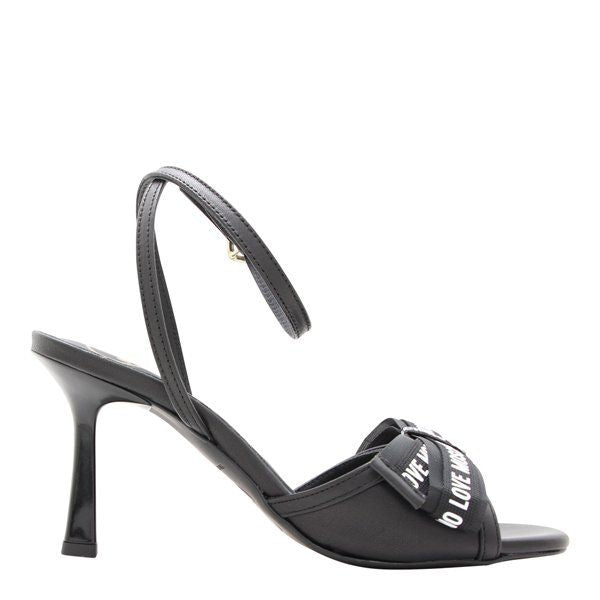 Womens Black Heeled Logo Sandals