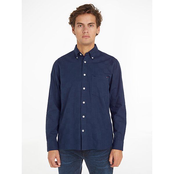 Mens Carbon Navy Gingham Texture Reg L/s Shirt