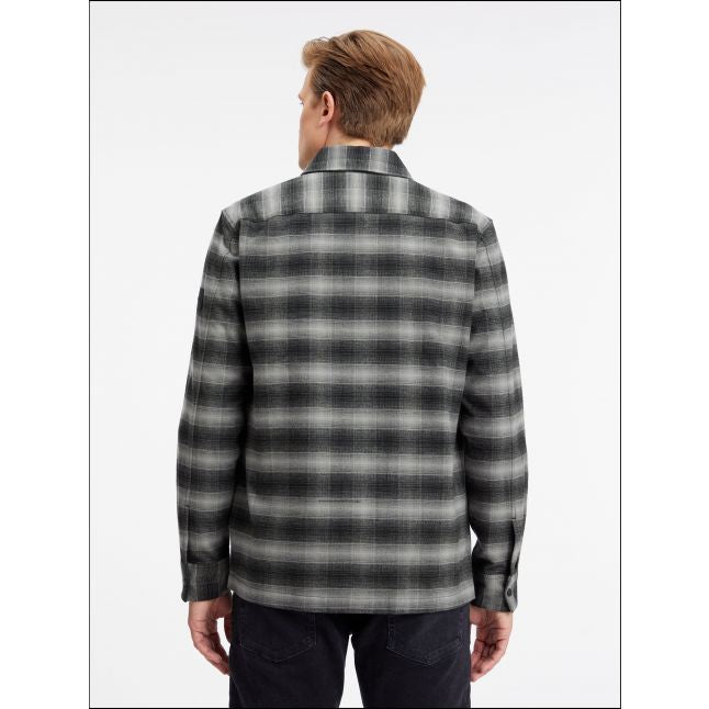 Mens Calvin Klein Black Twill Fleece Check Overshirt