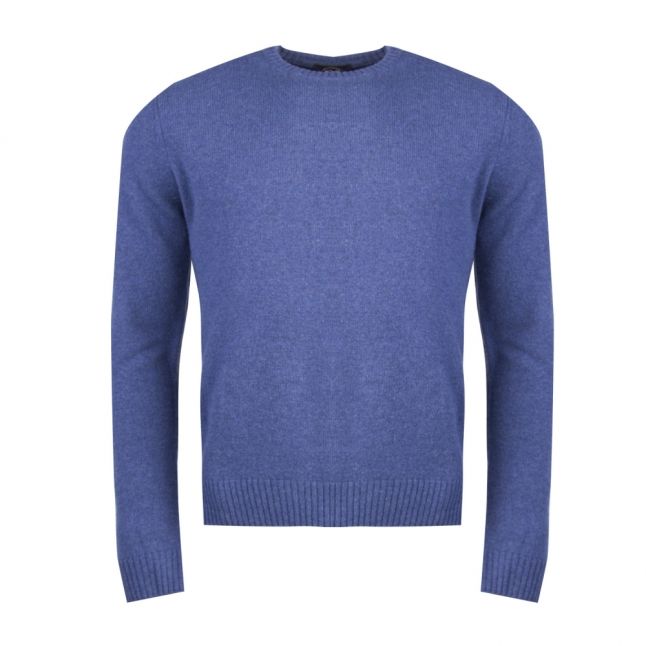 Mens Blue Lambswool Crew Neck Knitted Jumper