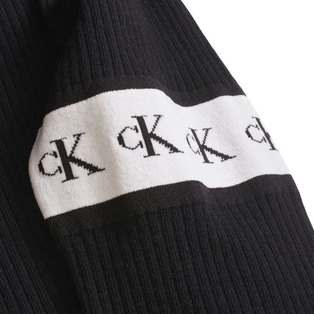 Womens CK Black Monogram Tape Ribbed Knitted Jumper