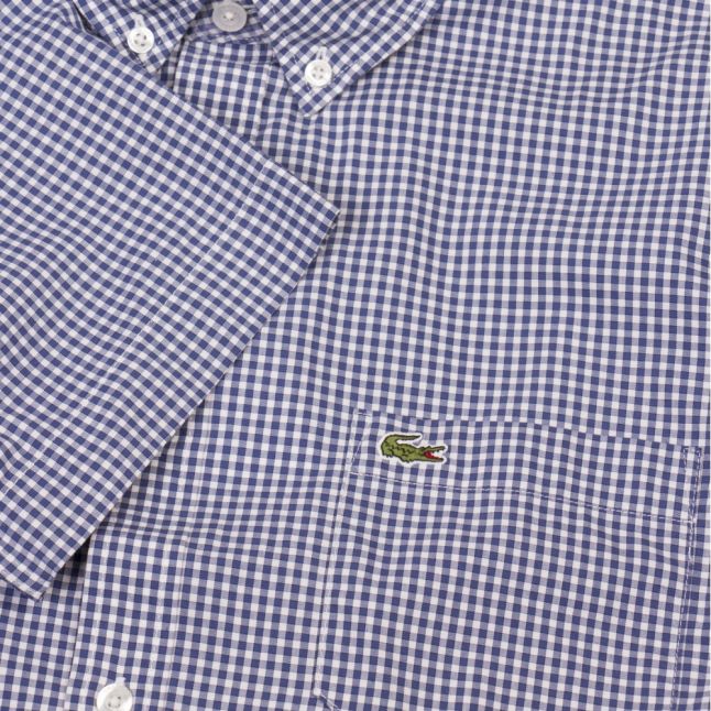 Mens Blue & White Small Check Regular S/s Shirt