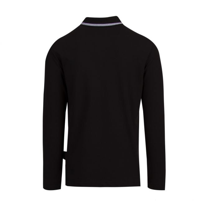 Mens Black Branded Tipped Collar L/s Polo Shirt