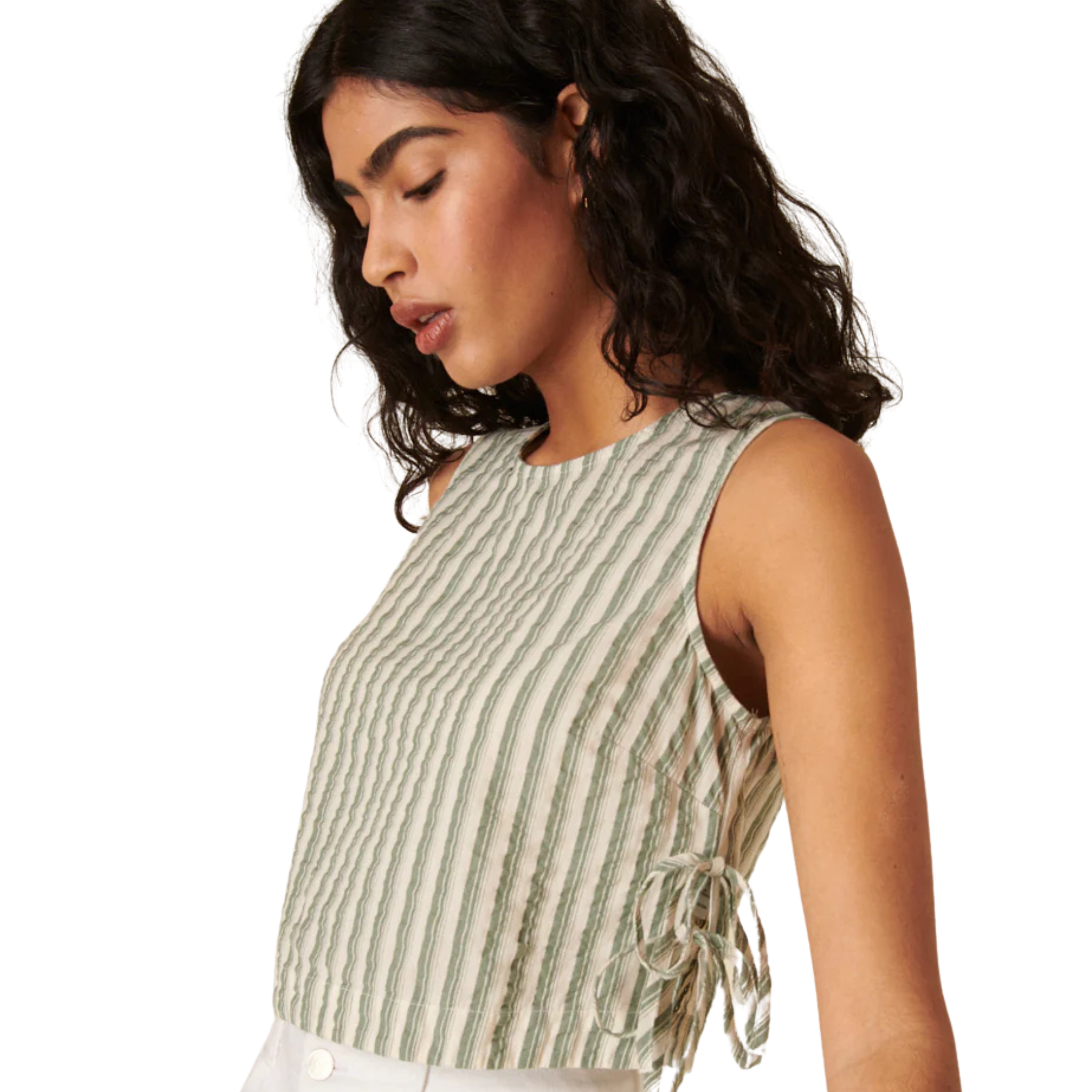 Womens Nobody's Child Beige Green Stripe Verity Co-ord Tank Top