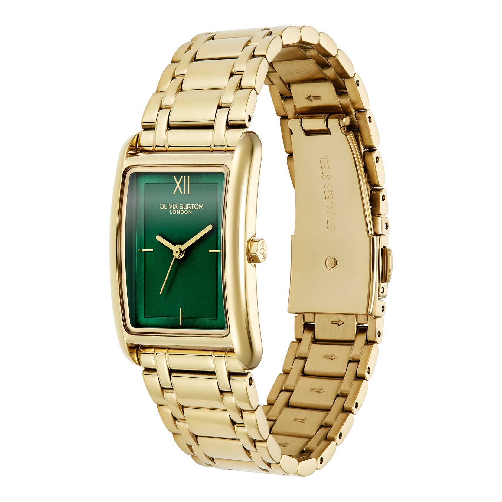 Womens Gold/ Forest Green Grove Tank Bracelet Watch