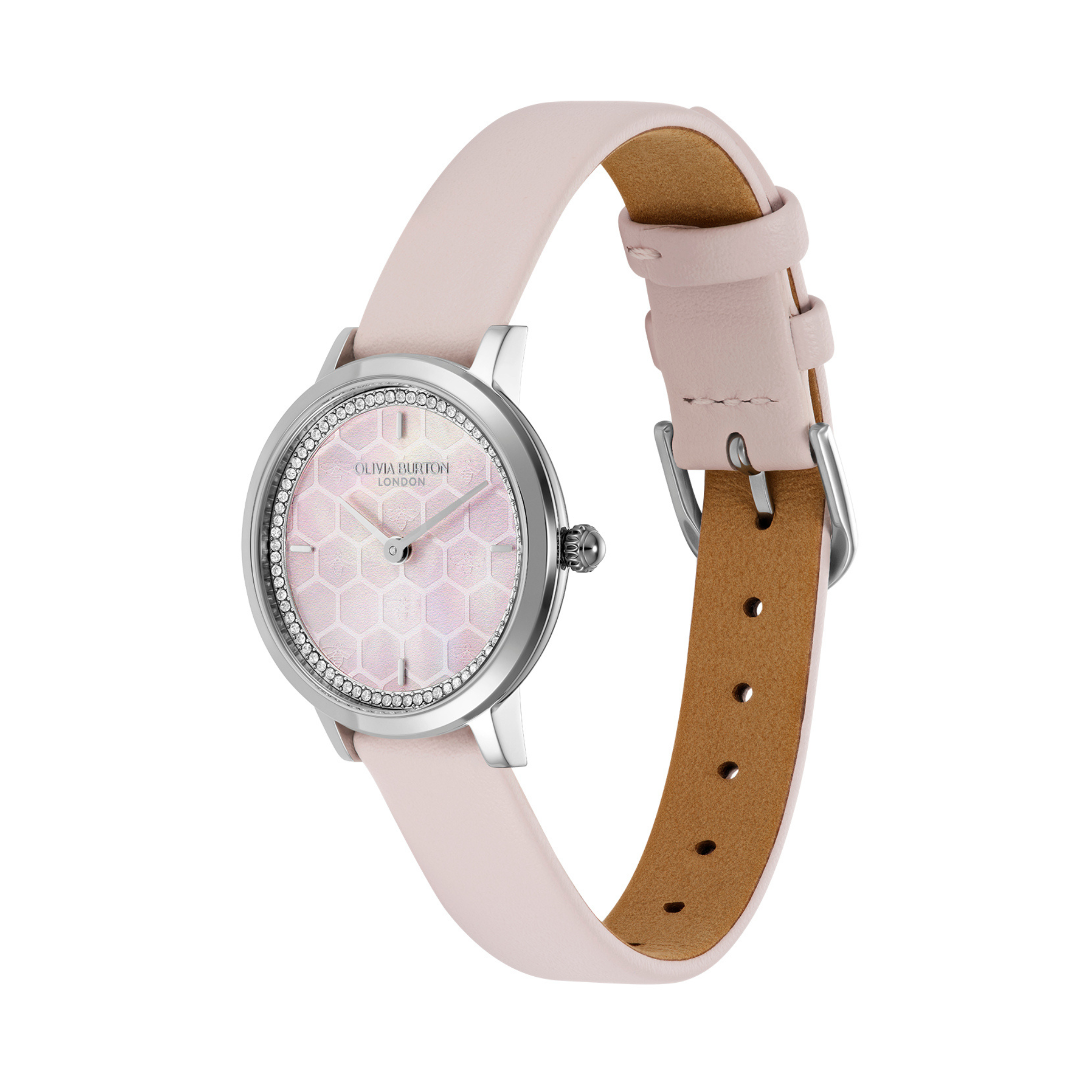 Womens Olivia Burton Pink Ultra Slim Honeycomb Leather Watch