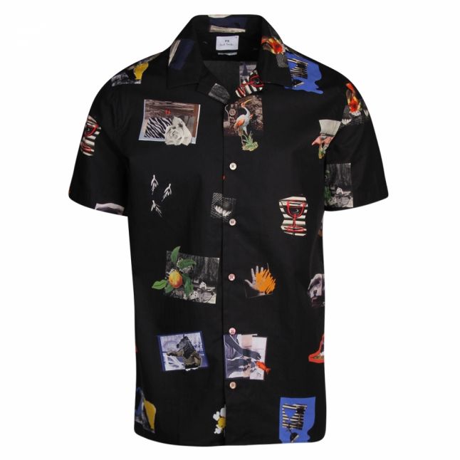 Mens Black Photo Print Casual Fit S/s Shirt