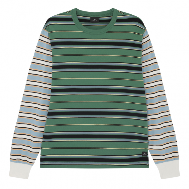 Mens Emerald Green Contrast Stripe L/s T Shirt