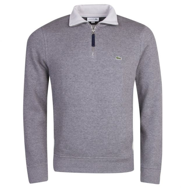 Mens Grey Marl 1/2 Zip Funnel Neck Sweat Top