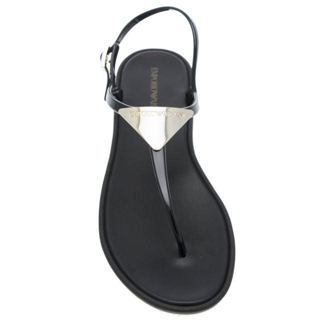 Womens Black Metal Plate Jelly Sandals