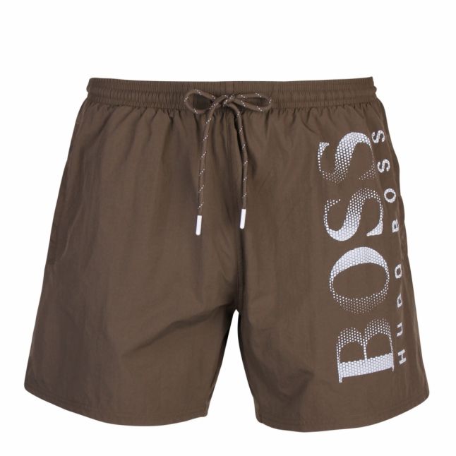 Mens Khaki Octopus Side Logo Swim Shorts