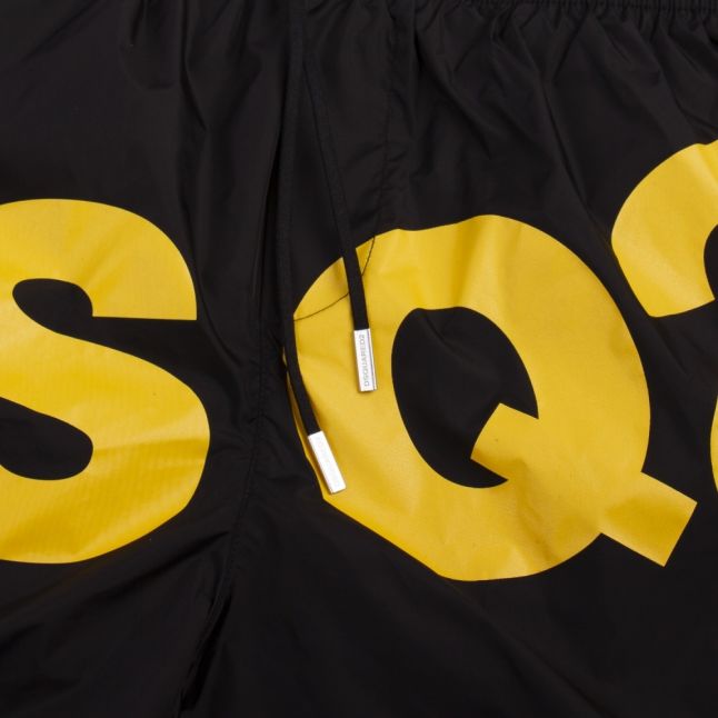 Mens Black/Yellow Large Logo Swim Shorts