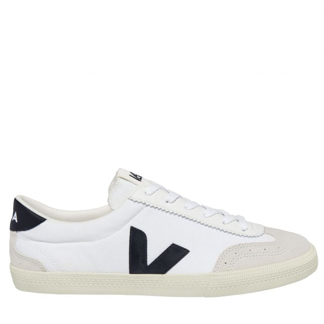 Mens White/Black Volley Canvas Trainers