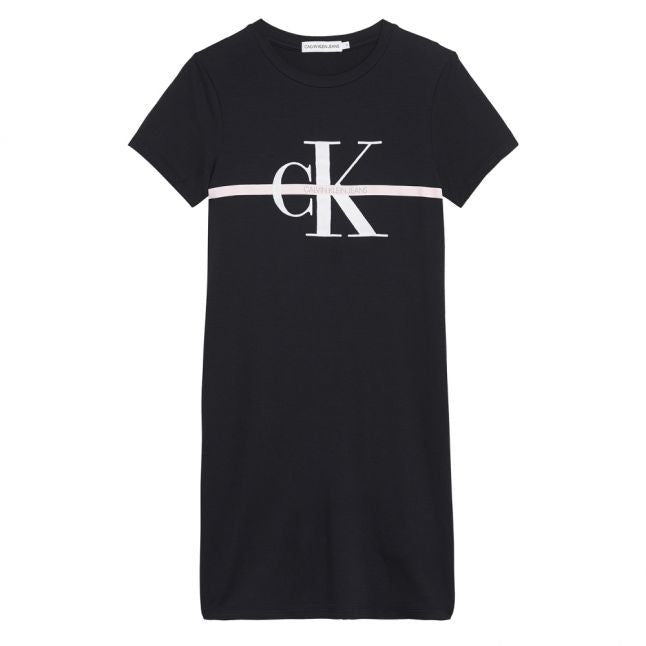 Girls Black Monogram Stripe T Shirt Dress