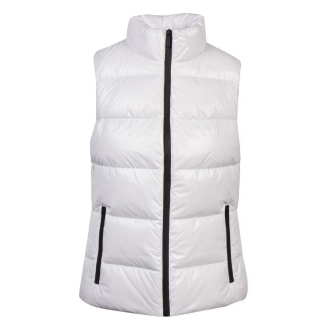 Womens White Branded Shiny Padded Gilet