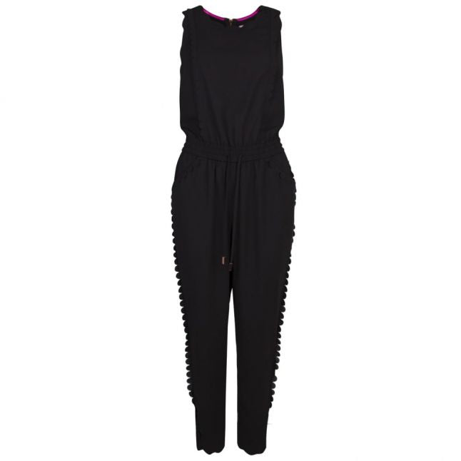 Womens Black Sippy Scallop Detail Jumpsuit