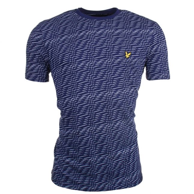 Mens Navy Textured Distorted S/s T Shirt