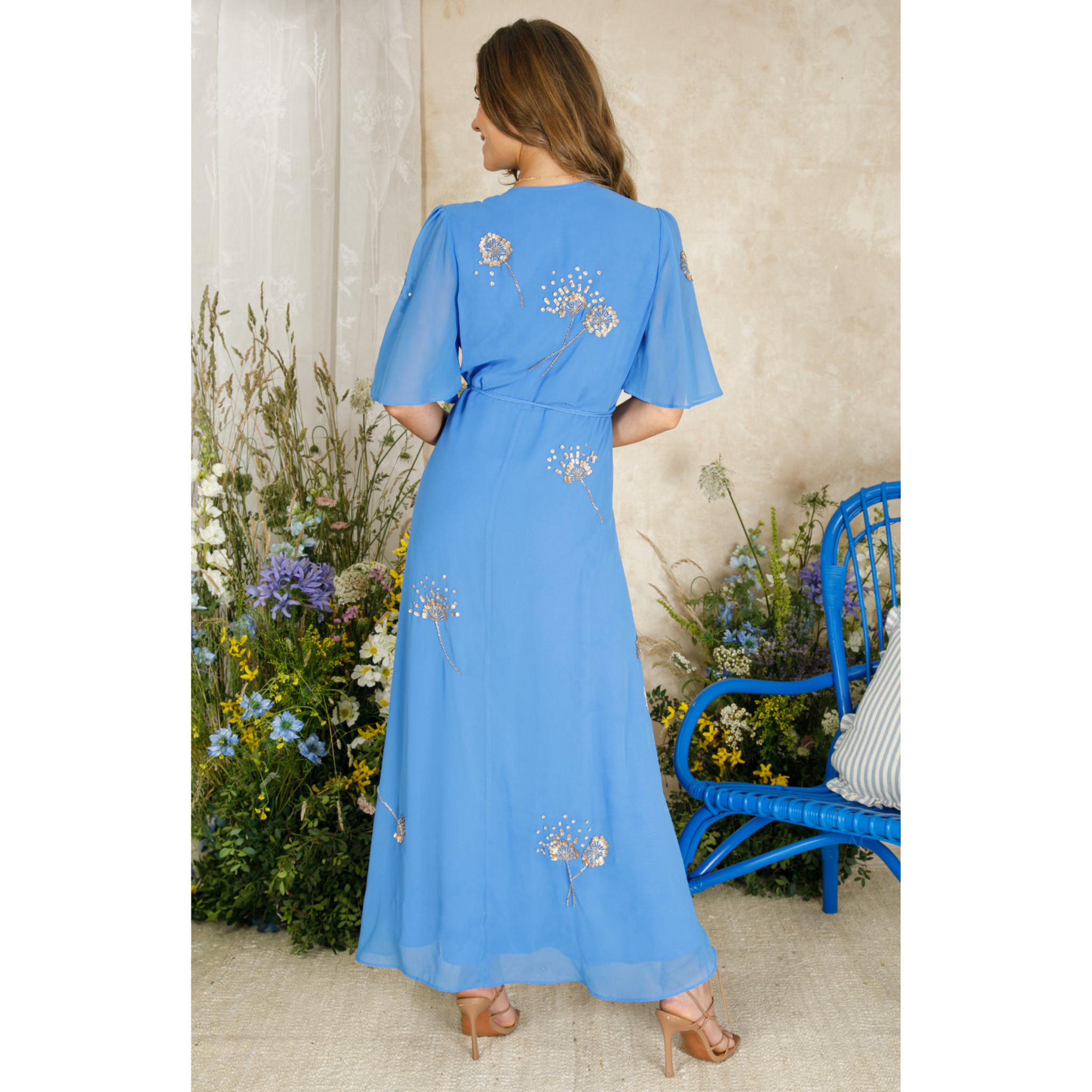 Womens Hope & Ivy Blue The Mallory Wrap Dress