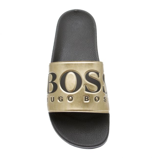 Mens Black/Gold Solar Slide Metallic Slides