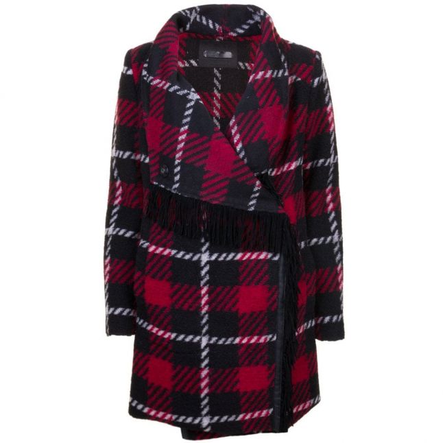 Womens Red Tartan Fringed Coat