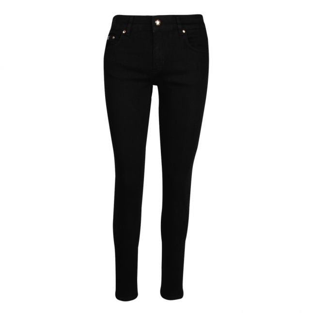 Womens Black Embroidered Logo Skinny Fit Jeans