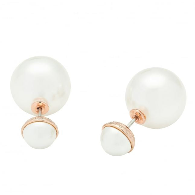 Womens Rose Gold & White Pearl Deliina Peal Studs