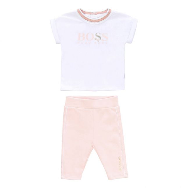 Baby White/Pink Logo T Shirt & Leggings Set