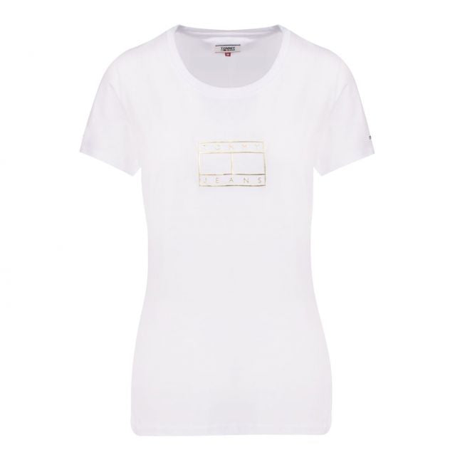 Womens White Metallic Outline S/s T Shirt