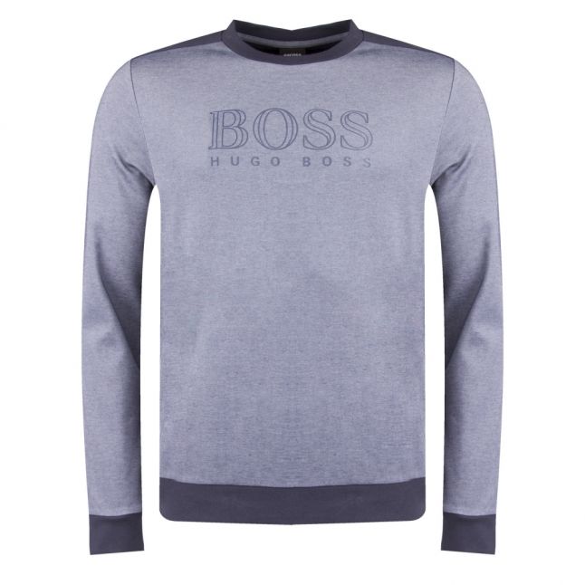 Mens Navy Branded Poly Mix Crew Neck Sweat Top