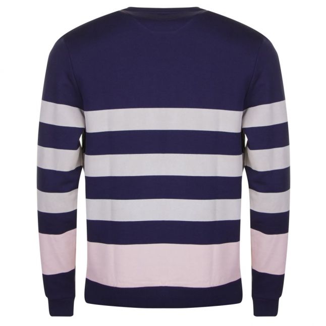 Mens Navy Stripe Crew Sweat Top