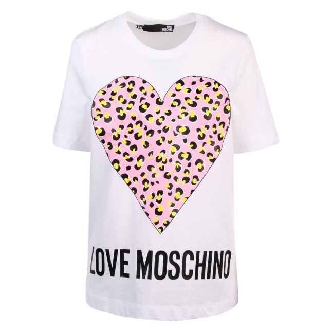 Womens Optical White Leopard Heart S/s T Shirt