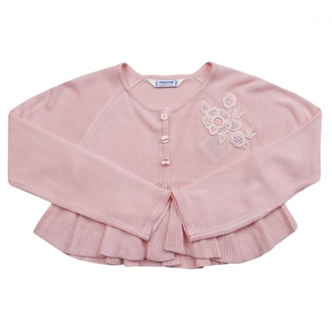 Girls Blush Embroidered Frill Cardigan