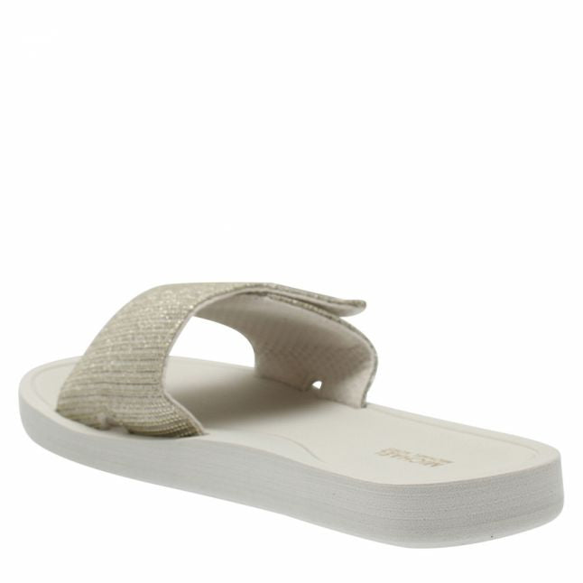 Womens Pale Gold Logo Lurex Slides