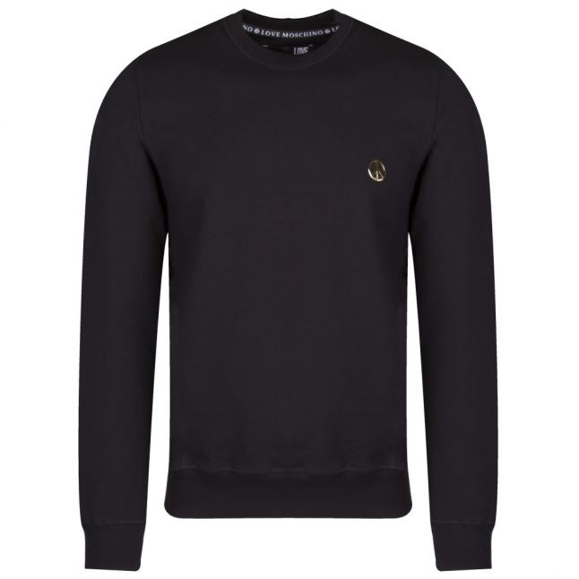 Mens Black Peace Badge Slim Fit Sweat Top