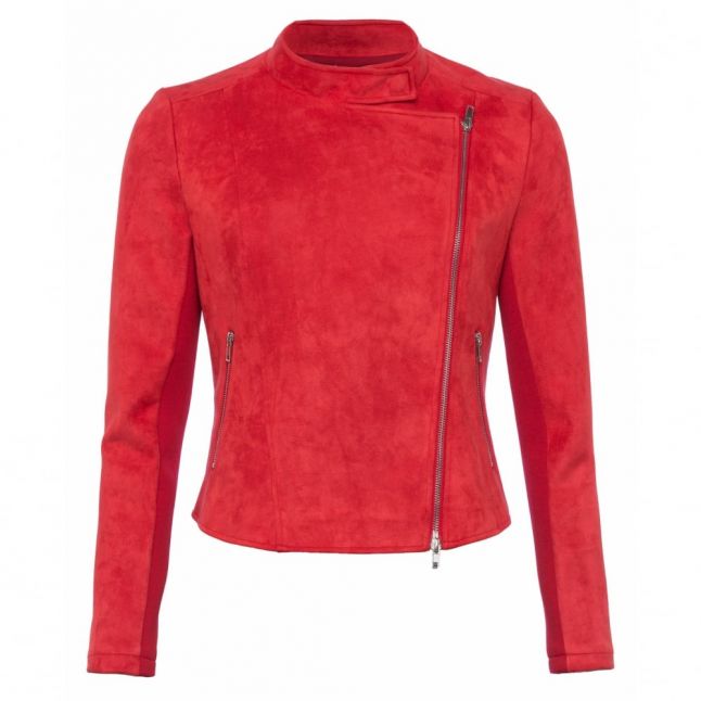 Womens Blazer Red Ellef Suedette Biker Jacket