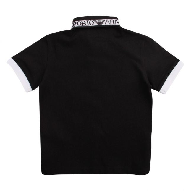 Boys Black Logo Trim Collar S/s Polo Shirt