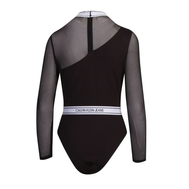 Womens Black Asymmetrical Logo Bodysuit