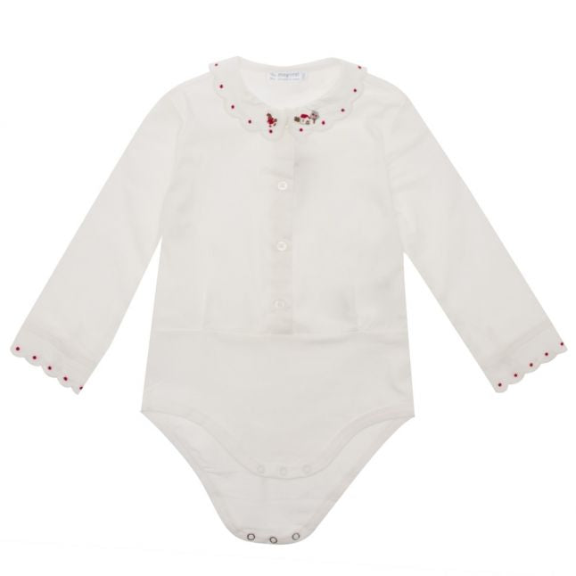 Infant Natural & Red Embroidered Bodysuit