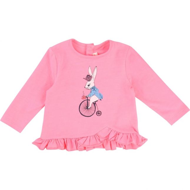 Girls Pink Baby Bicycle Frill L/s T Shirt