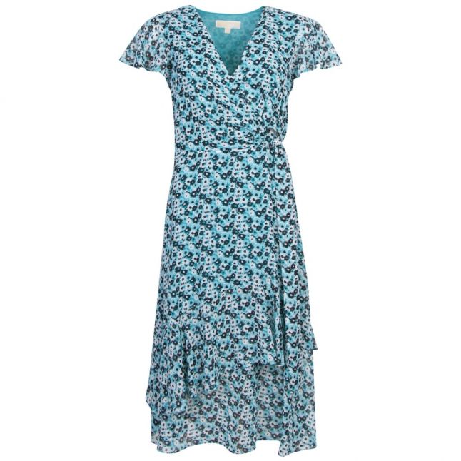 Womens Tile Blue Springtime Wrap Dress