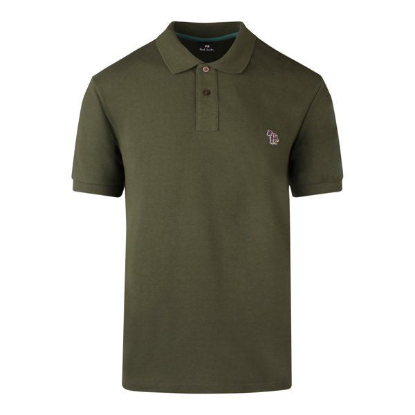 Mens Military Green Zebra Badge Reg Fit S/s Polo