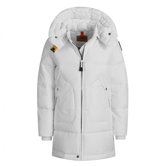 Girls Off White Long Bear Padded Hooded Coat