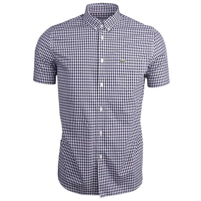 Mens Navy and White S/s Check Shirt