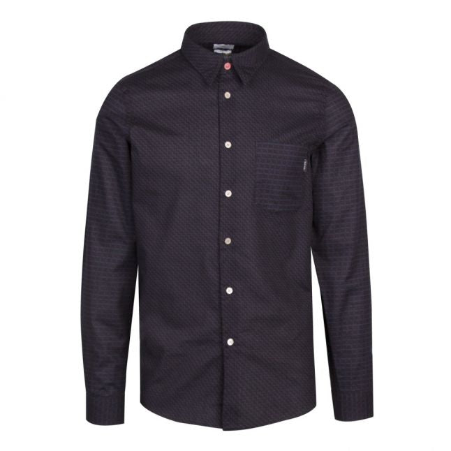 Mens Indigo Print Panel Casual Fit L/s Shirt