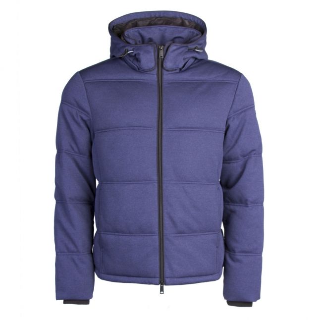 Mens Blue Polyester Wool Hooded Puffer Jacket