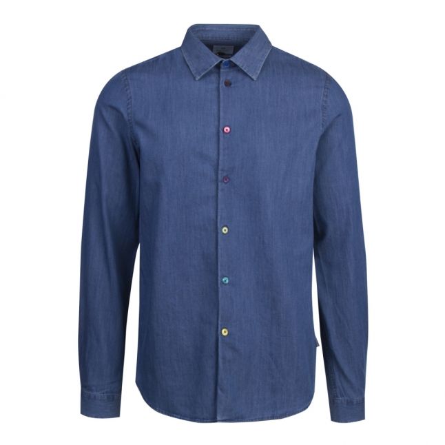 Mens Mid Wash Tailored Fit Denim L/s Shirt