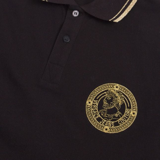 Mens Black Tipped Branded L/s Polo Shirt